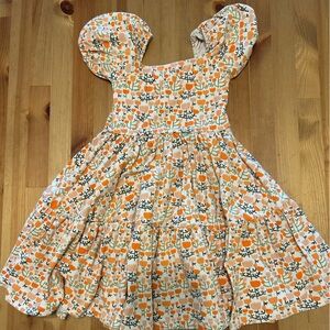 Charming Orange Floral Kids Casual Dress
